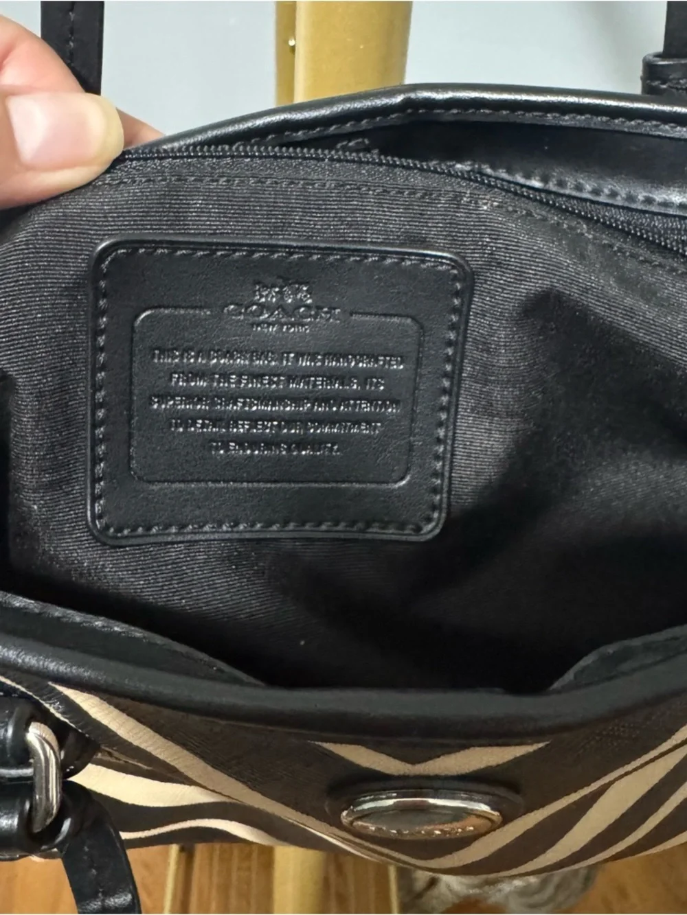 Coach Zebra-Print Mini Tote in Black and Cream - Picture 5 of 9